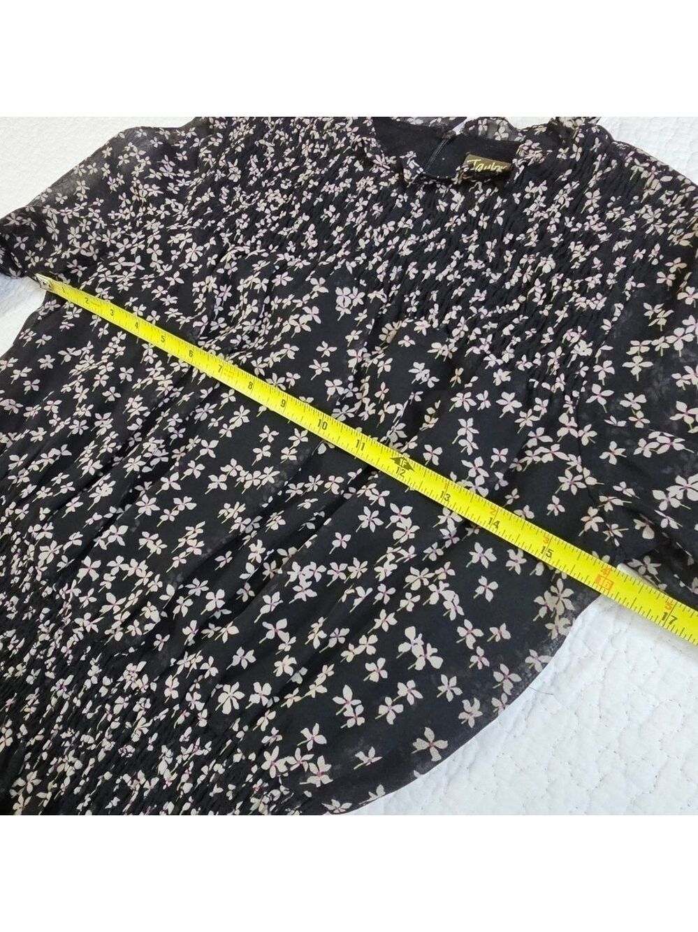 Taylor Women's Printed Smocked-Waist Tiered Chiffon Dress - Black/Latte - Picture 12 of 14